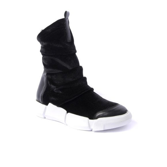 Elena Iachi Ankle Sneaker in Black Velvet Elastic - Picture 2 of 6